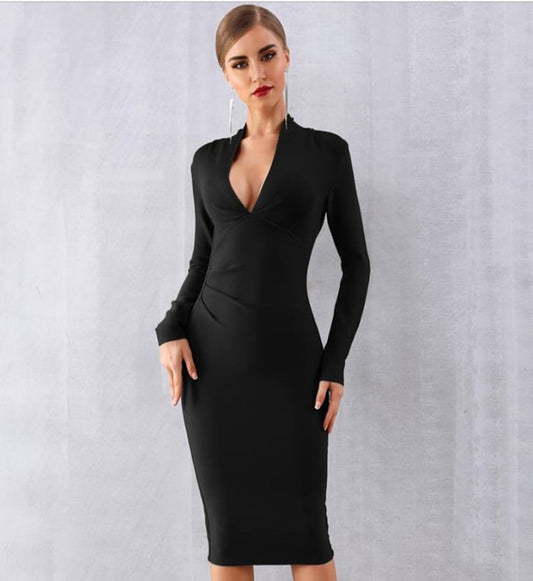 Solid Color High Waist Midi Dress in Red
