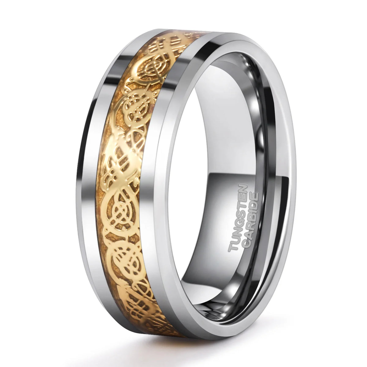 OAHLAN 6/8mm Classic Wedding Band Gold Dragon Inlay Polished Tungsten Carbide Ring for Men Women Engagement Fashion Jewelry