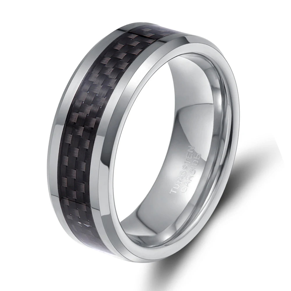 OAHLAN Personalized 6mm/8mm Black Fiber Inlay Tungsten Carbide Ring for Men Women Engagement Wedding Band Fashion Jewelry