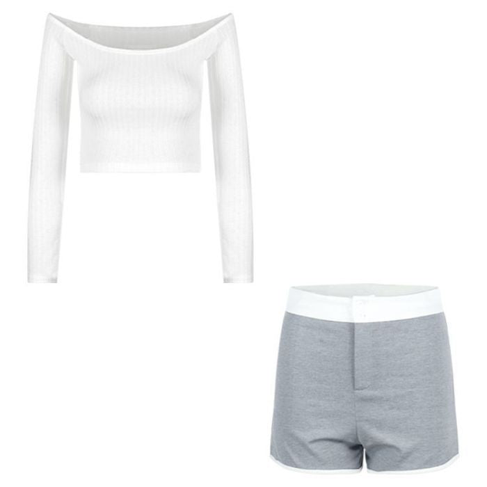 One-Shoulder White Long-Sleeved Slim T-Shirt for Women in Autumn Tight Elastic Slimming Look Short Crop Top