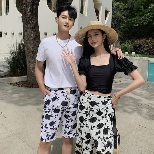Couples Swimsuit Women's Split Swimsuit Hot Spring Small Chest Push-up Slimming High Waist Bikini Swimming Holiday Men's Beach Pants
