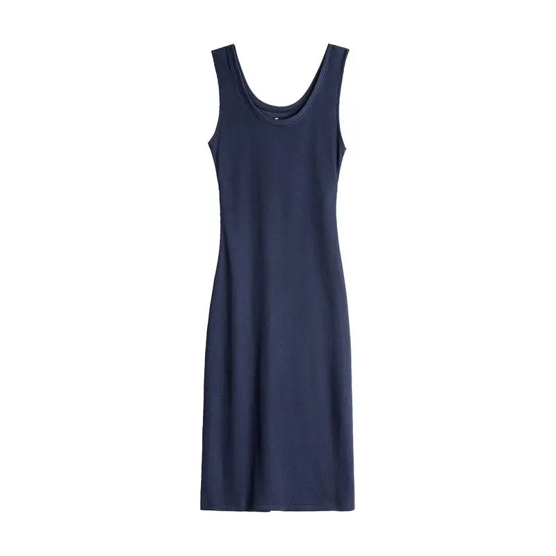 Maden Women's U Square Neck Wide Strap Tank Dress Sleeveless Camisole Waist Cinch Slim Fit Elegant Casual Summer Daily Summer