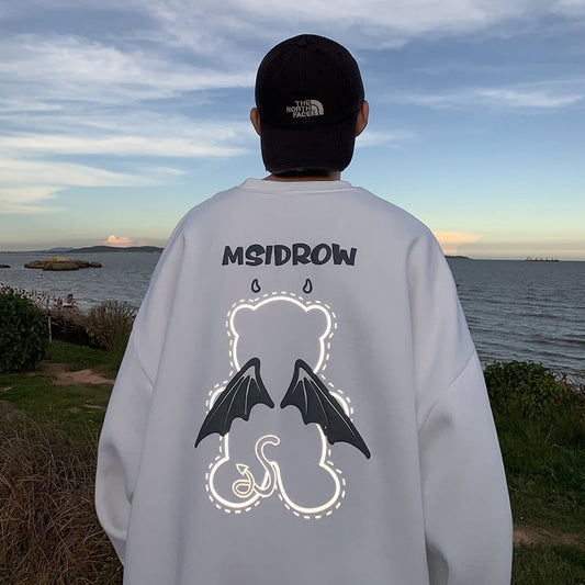 3D Letter Bear Reflective Print Plus Size Couple Sweater