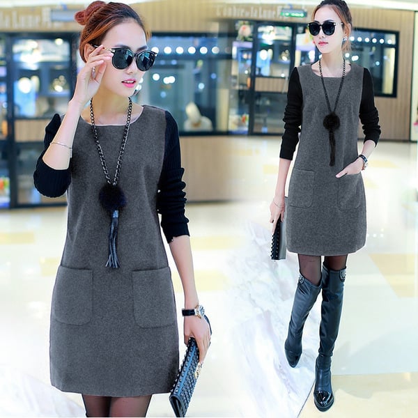 Korean Plus Velvet Mid-Length Padded Sweater Dress