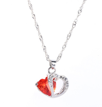 Heart Pendant Water Wave Chain Crystal Necklace for Women