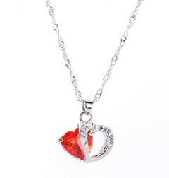 Heart Pendant Water Wave Chain Crystal Necklace for Women