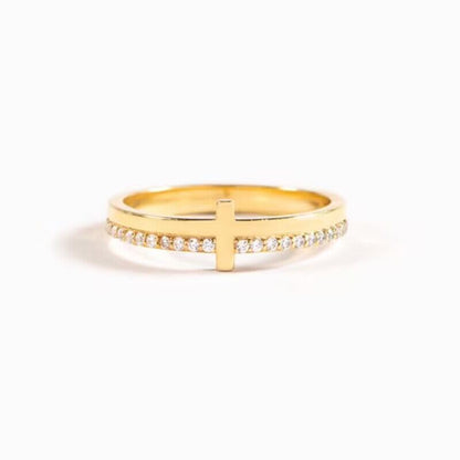 Fashionable Women's Ring with Cross Copper and Zircon