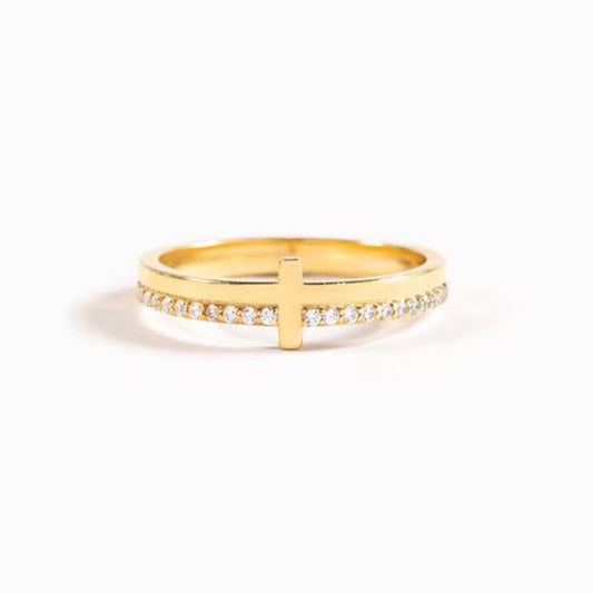 Fashionable Women's Ring with Cross Copper and Zircon
