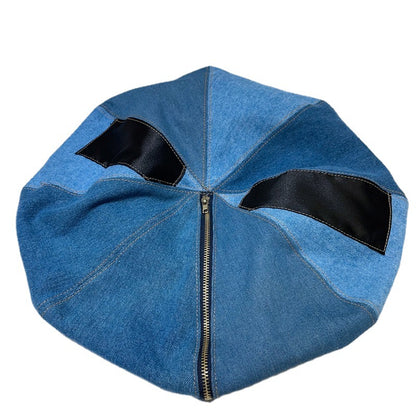 Washed Denim Cloud Zip Beret Hat