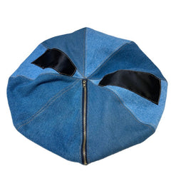 Washed Denim Cloud Zip Beret Hat
