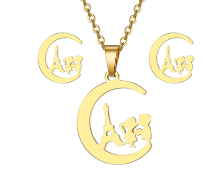 Conjunto de collar con colgante de corazón para mujer - Cadena corta elegante