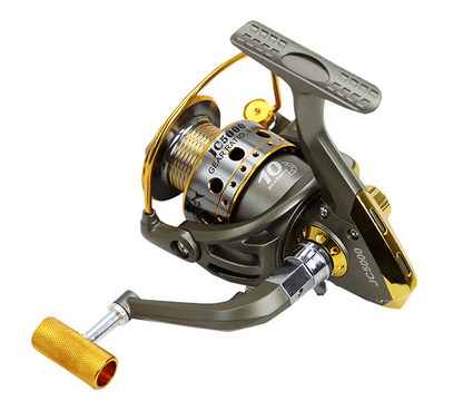 Carrete de pesca de metal de 10 ejes con manivela y engranaje