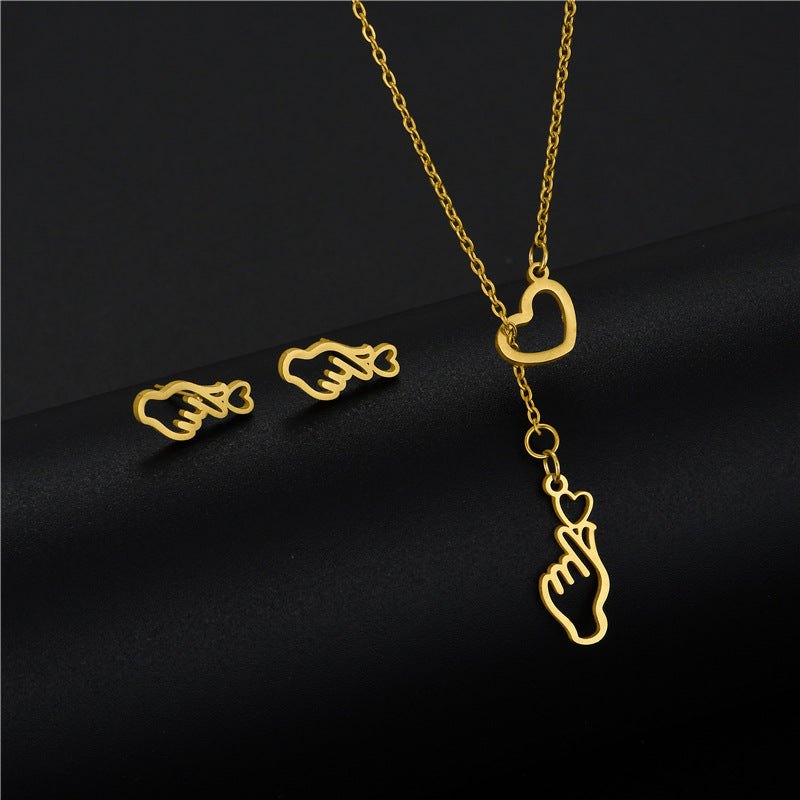 Conjunto de collar con colgante de corazón para mujer - Cadena corta elegante
