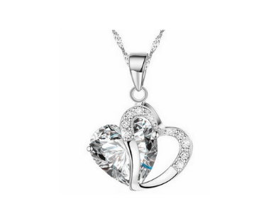 Heart Pendant Water Wave Chain Crystal Necklace for Women