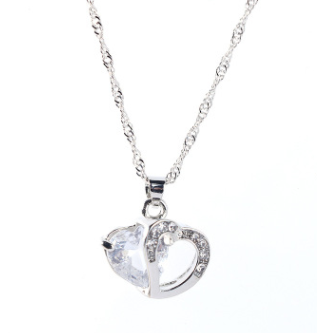 Heart Pendant Water Wave Chain Crystal Necklace for Women