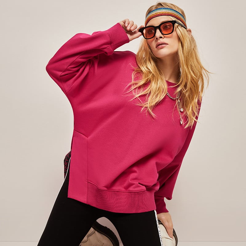 Loose Pullover Sweater with Side Slit for Women