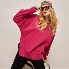 Loose Pullover Sweater with Side Slit for Women