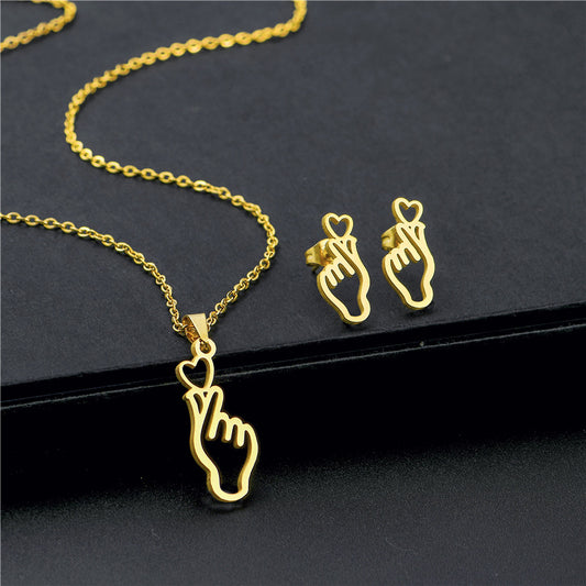 Conjunto de collar con colgante de corazón para mujer - Cadena corta elegante
