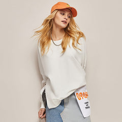 Loose Pullover Sweater with Side Slit for Women