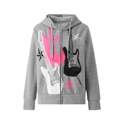 Electric Guitar Printed Hoodie in European & American Style
