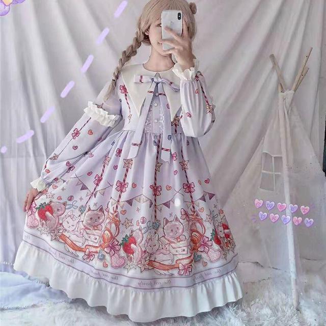 Japanese Soft Girl Cat Party Dress for Spring/Summer