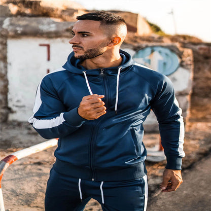 Men's Gradient Hooded Cardigan Sports Suit