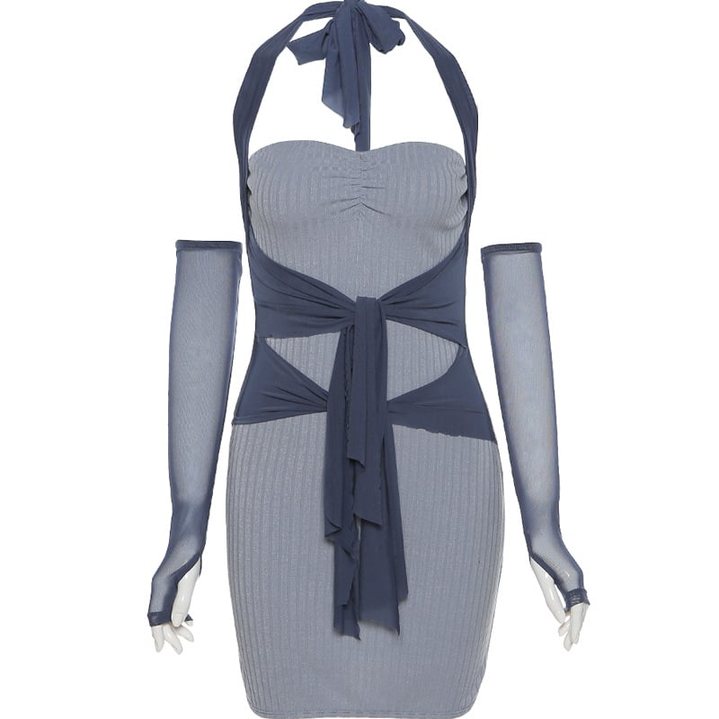 Elegant Tie Waist Halter Dress