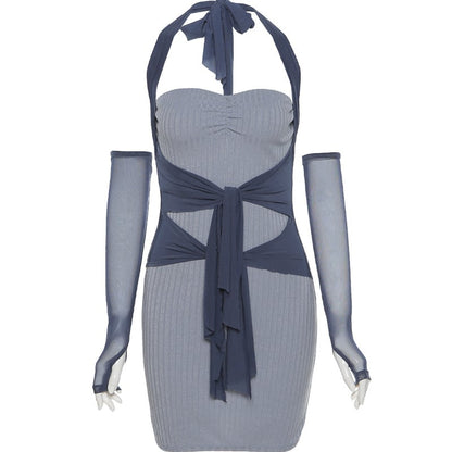 Elegant Tie Waist Halter Dress