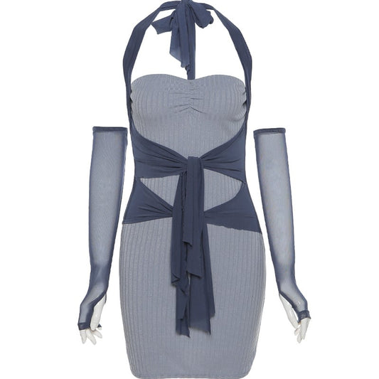 Elegant Tie Waist Halter Dress
