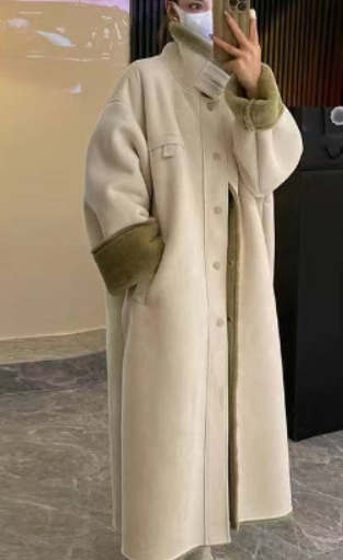 Women's Long Lambswool Coat - Korean Winter Style