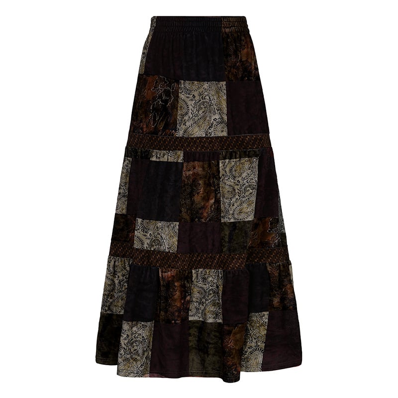 Vintage Velvet Skirt with Contrast Panel Design
