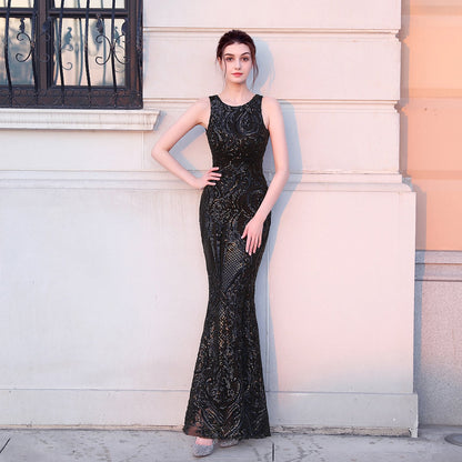 Sequined Fishtail Long Evening Performance Dress