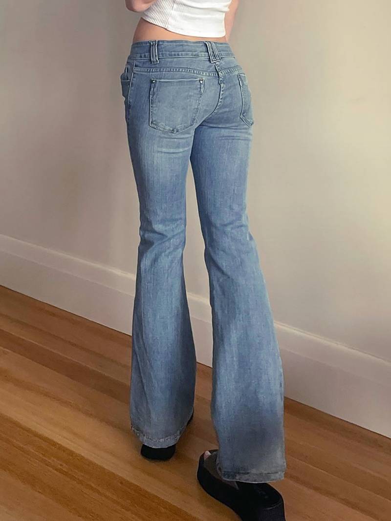 Pantalones vaqueros de mezclilla elásticos azul de pierna ancha con bolsillos