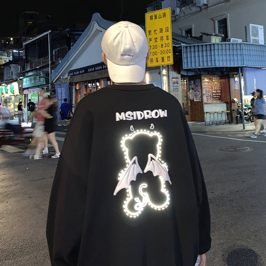 3D Letter Bear Reflective Print Plus Size Couple Sweater