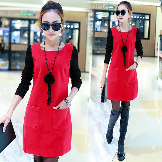 Korean Plus Velvet Mid-Length Padded Sweater Dress
