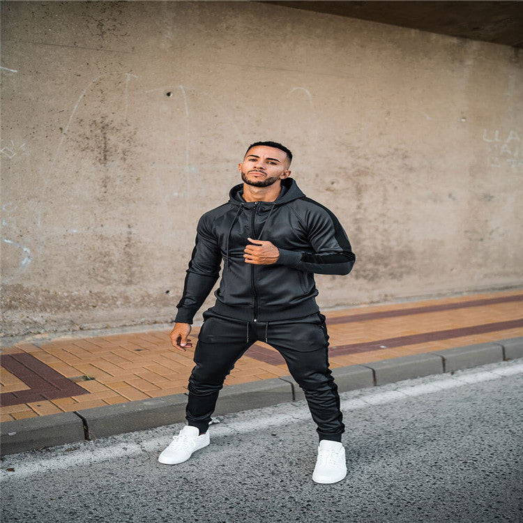 Men's Gradient Hooded Cardigan Sports Suit
