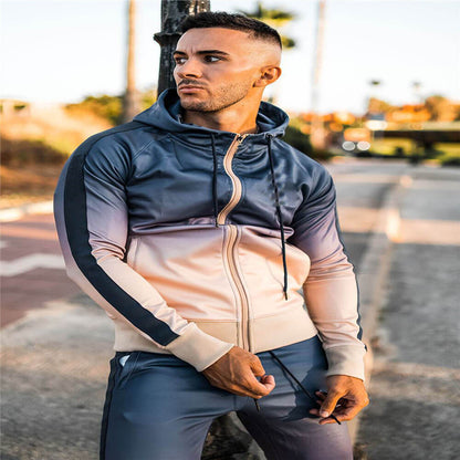 Men's Gradient Hooded Cardigan Sports Suit