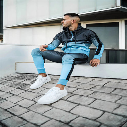 Men's Gradient Hooded Cardigan Sports Suit