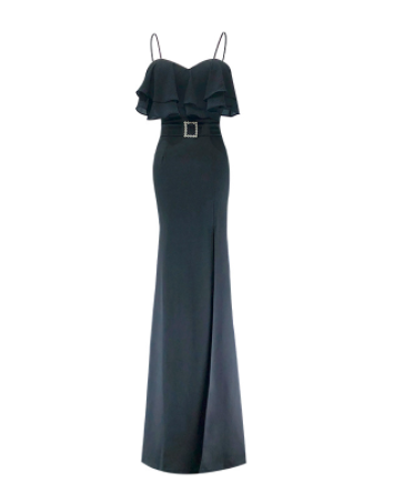 Wine Red Sling Evening Dress with Split Long Skirt