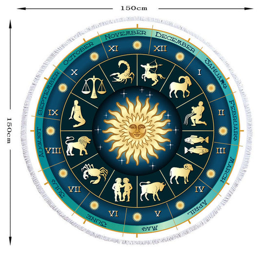 Zodiac Printed Round Beach Towel with Tassels (1 Piece)