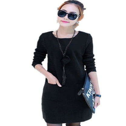 Korean Plus Velvet Mid-Length Padded Sweater Dress