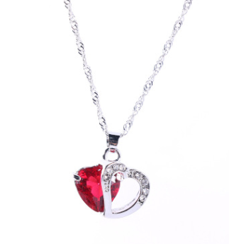 Heart Pendant Water Wave Chain Crystal Necklace for Women