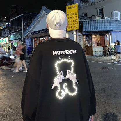 3D Letter Bear Reflective Print Plus Size Couple Sweater