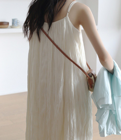 Textured French Pleated Mid-Length Slip Dress