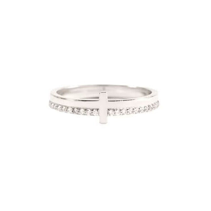 Fashionable Women's Ring with Cross Copper and Zircon