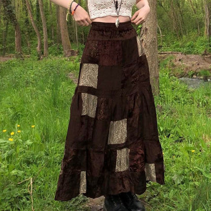 Vintage Velvet Skirt with Contrast Panel Design