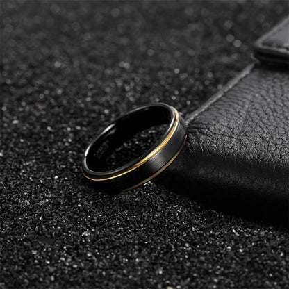 OAHLAN Fashion Jewelry Classic 6MM 8MM Black Gold Brushed Step Edge Tungsten Carbide Rings for Men's Wedding Engagement Gift