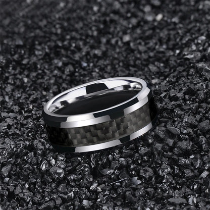 OAHLAN Personalized 6mm/8mm Black Fiber Inlay Tungsten Carbide Ring for Men Women Engagement Wedding Band Fashion Jewelry