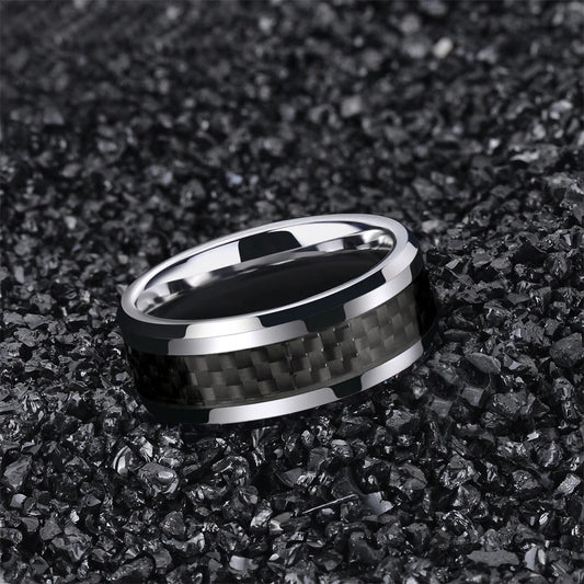 OAHLAN Personalized 6mm/8mm Black Fiber Inlay Tungsten Carbide Ring for Men Women Engagement Wedding Band Fashion Jewelry