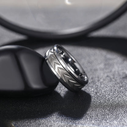 OAHLAN Fashion Jewelry Cool Style 8mm Silver Spinning Design Matte Tungsten Carbide Rings for Men's Wedding Engagement Gift